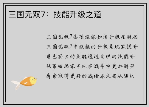 三国无双7：技能升级之道
